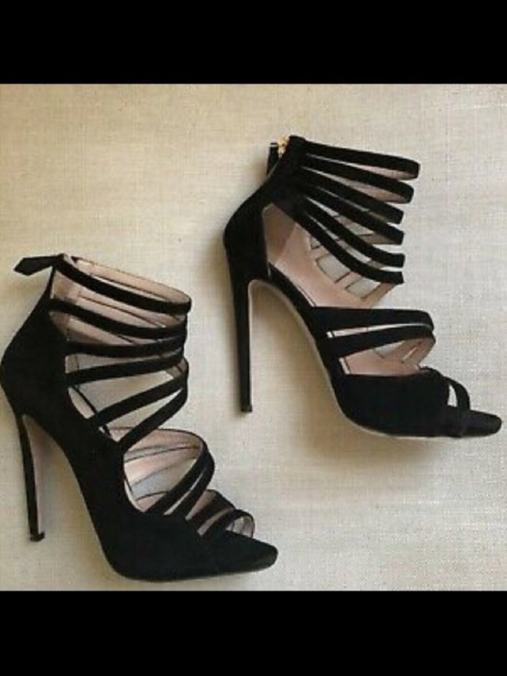 Miu Miu Sandals Black Suede Strappy Caged Heels size 8.5 PRE OWNED